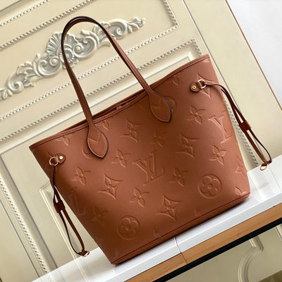 lv neverfull mm 32 brown monogram empreinte leather - main image