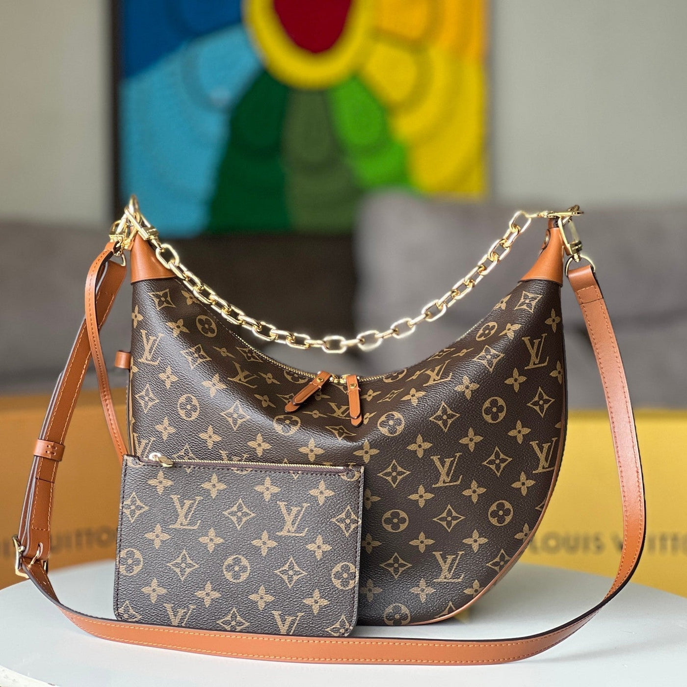 lv 25s loop hobo 38 in brown monogram coated canvas gold hardware - main image