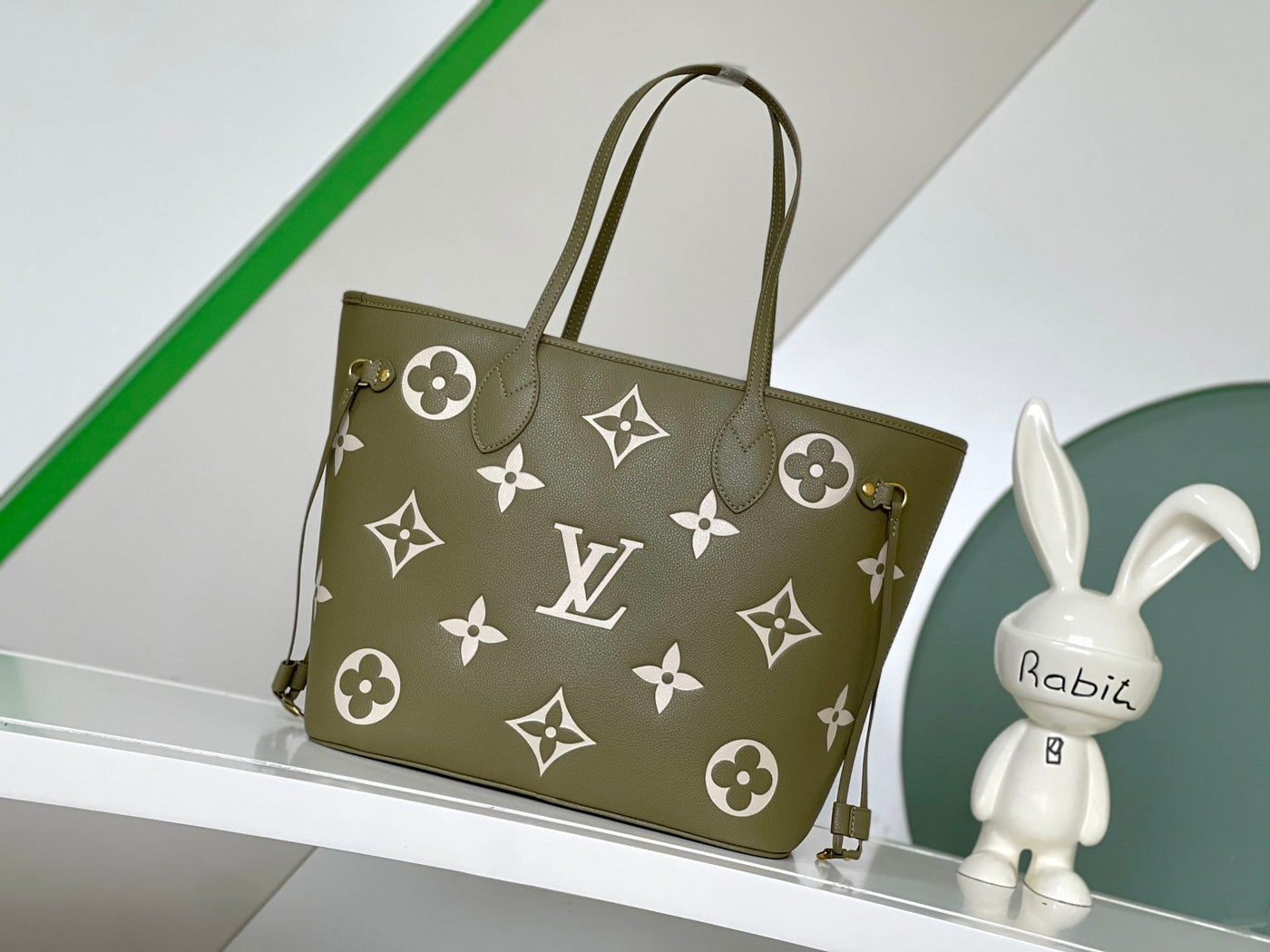 lv neverfull mm khaki cream monogram empreinte leather - image 3