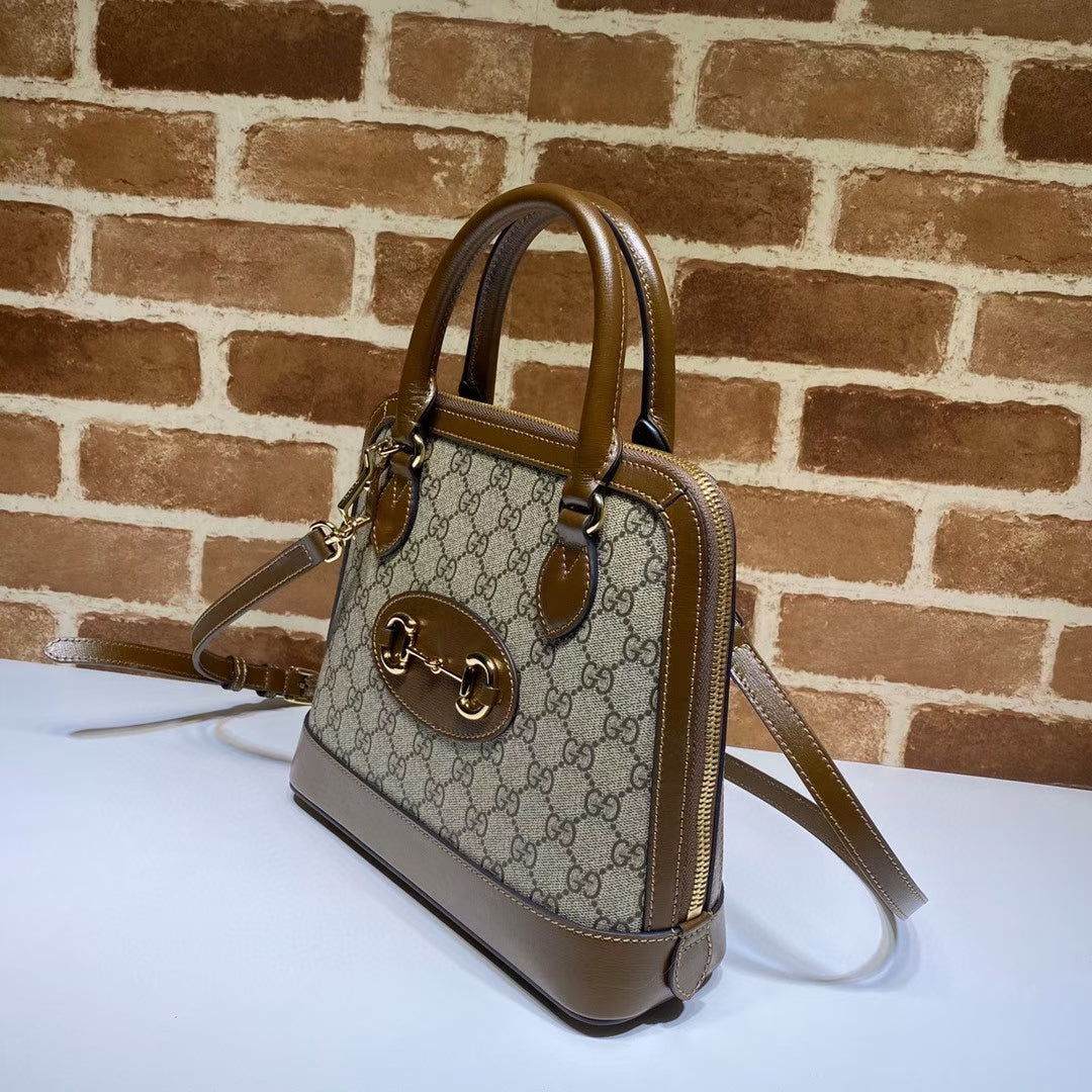 Guc*i gg supreme canvas horsebit 1955 small top handle bag - image 5