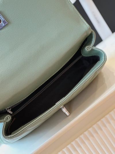 Chan*l coco v-shaped pattern replica 11 handbag green with silver lock 25cm - image 2