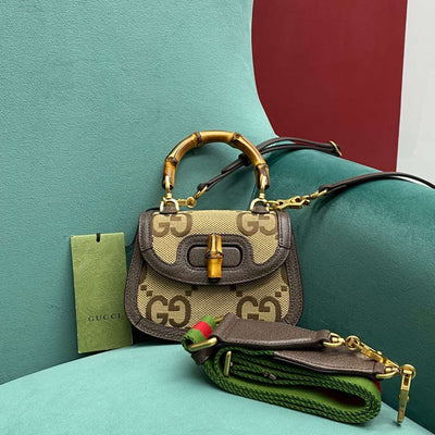 Guc*i bamboo strap bag with high quality brand logo pattern 17cm - image 2