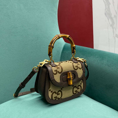 Guc*i bamboo strap bag with high quality brand logo pattern 17cm - image 3