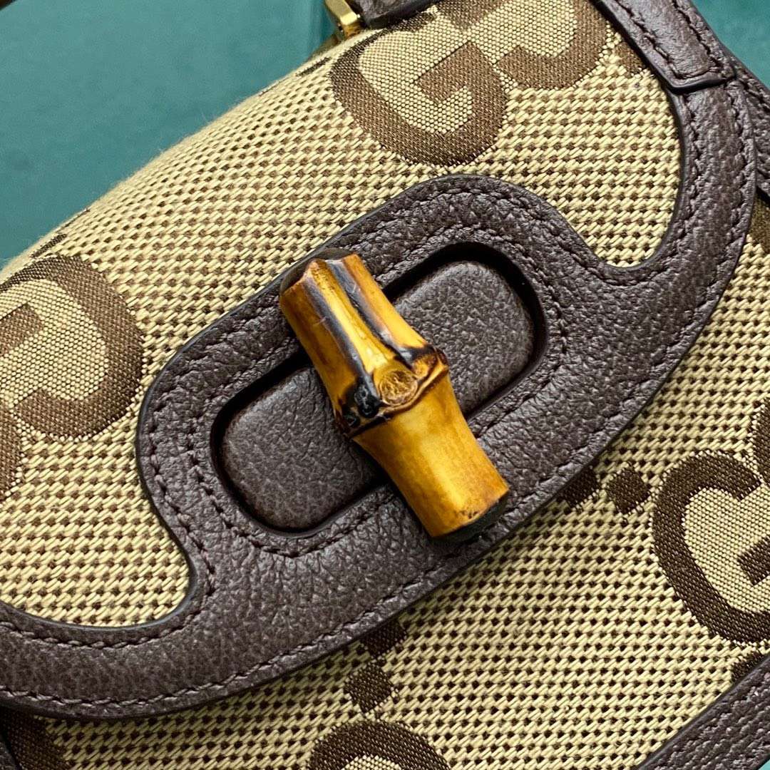 Guc*i bamboo strap bag with high quality brand logo pattern 17cm - image 5