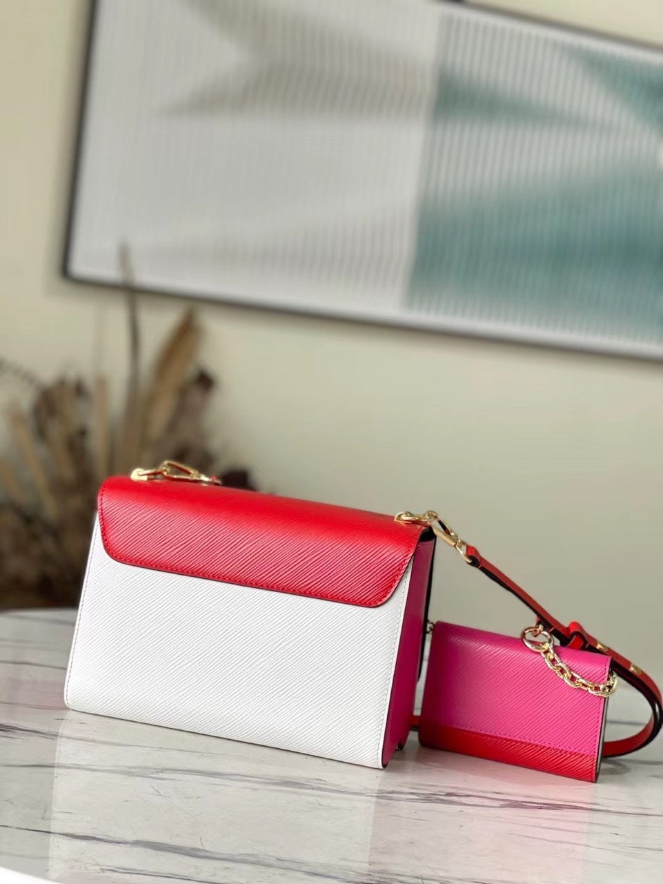 Lou*s Vuitt*n lv twist mix pink red handbags cowhide leather 24cm - image 8