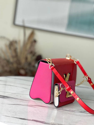 Lou*s Vuitt*n lv twist mix pink red handbags cowhide leather 24cm - image 9