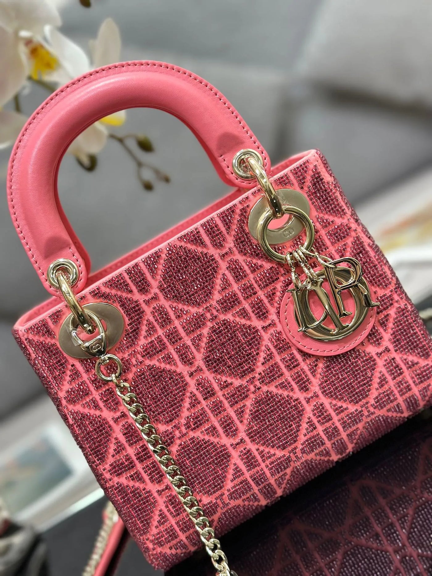 Di*r lady super pink handbag with beads 17x15x7cm - image 5