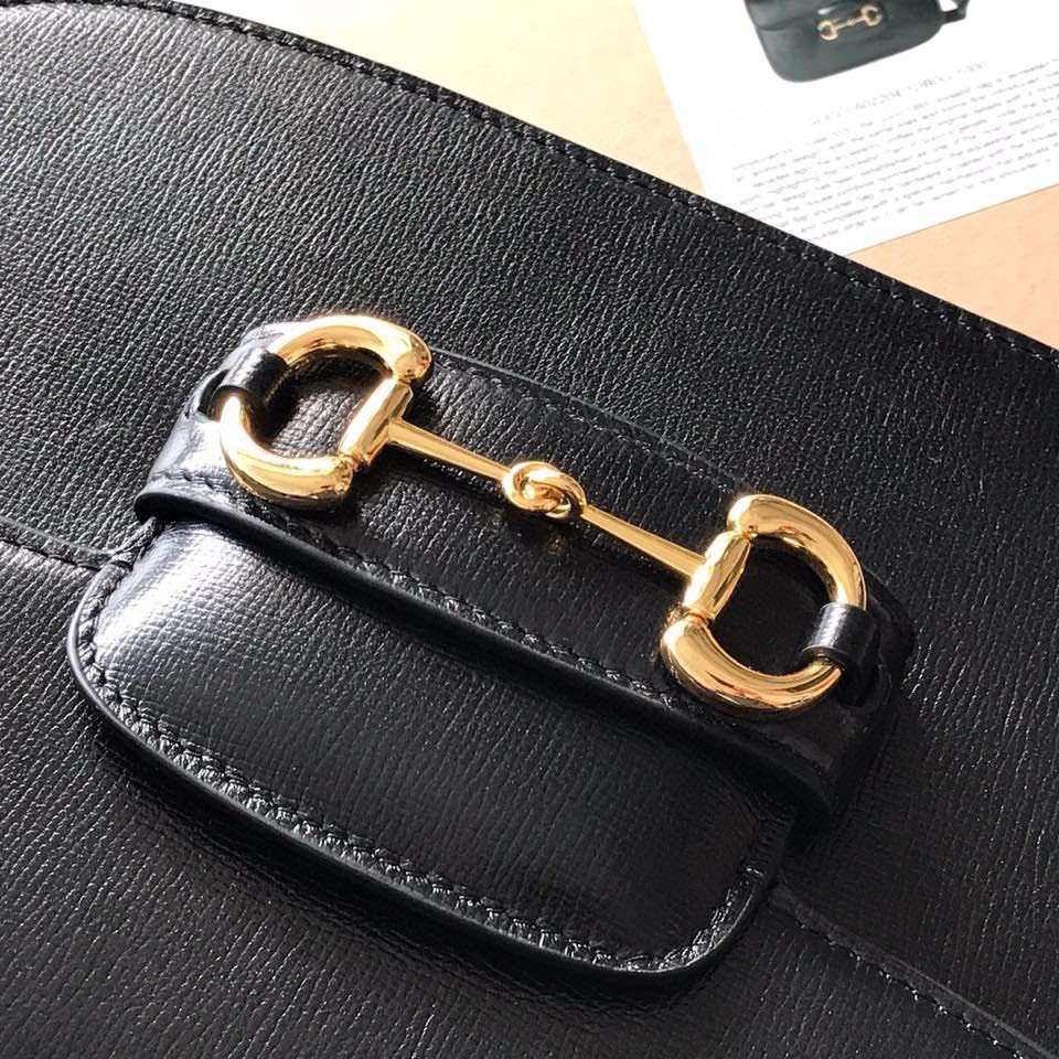 Guc*i 1955 horsebit like auth handbag black smooth leather 25cm - image 2