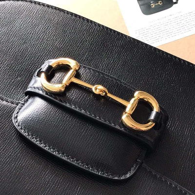 Guc*i 1955 horsebit like auth handbag black smooth leather 25cm - image 2