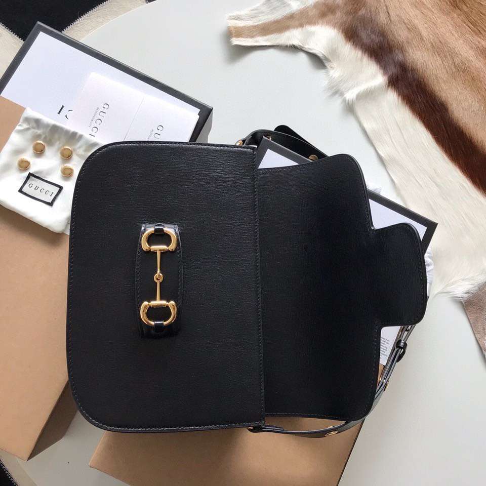Guc*i 1955 horsebit like auth handbag black smooth leather 25cm - image 7