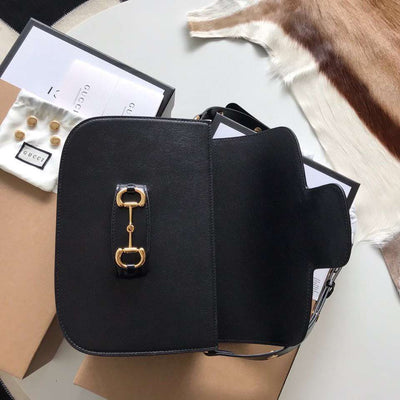 Guc*i 1955 horsebit like auth handbag black smooth leather 25cm - image 7