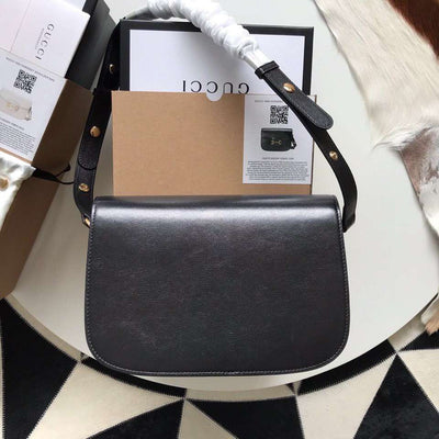 Guc*i 1955 horsebit like auth handbag black smooth leather 25cm - image 8