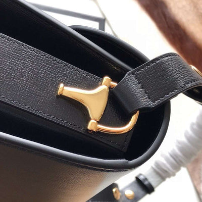 Guc*i 1955 horsebit like auth handbag black smooth leather 25cm - image 9