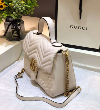Guc*i marmont top handle rep 11 handbag high quality white 27cm - image 3