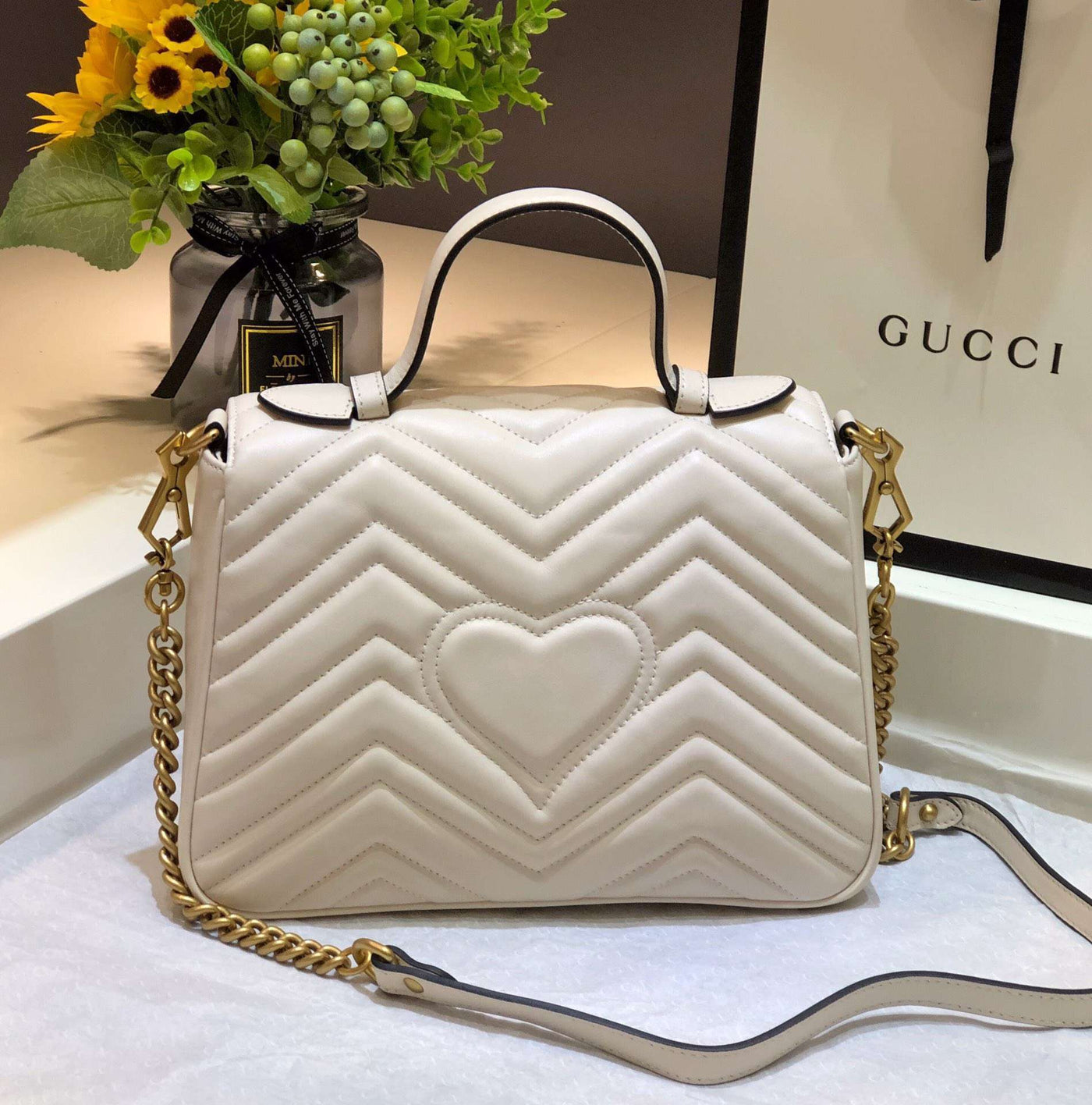 Guc*i marmont top handle rep 11 handbag high quality white 27cm - image 5