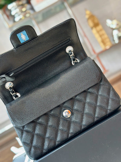 Chan*l classic 11 handbags woman’s black leather lock silver 23cm - image 6