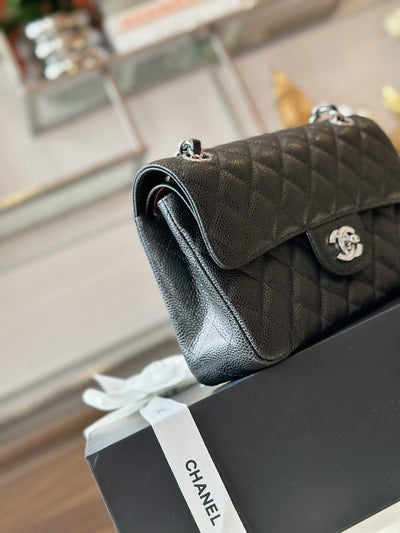 Chan*l classic 11 handbags woman’s black leather lock silver 23cm - image 7