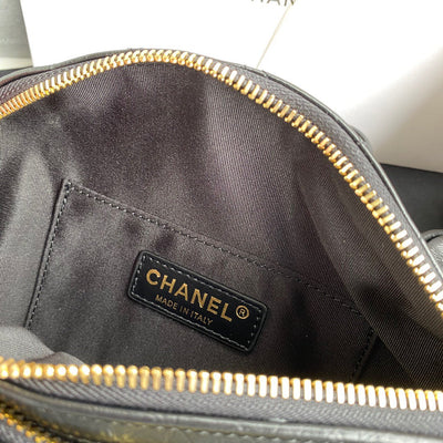 Chan*l bumbag black wrinkled leather lock gold handbags 34x15x6cm - image 4