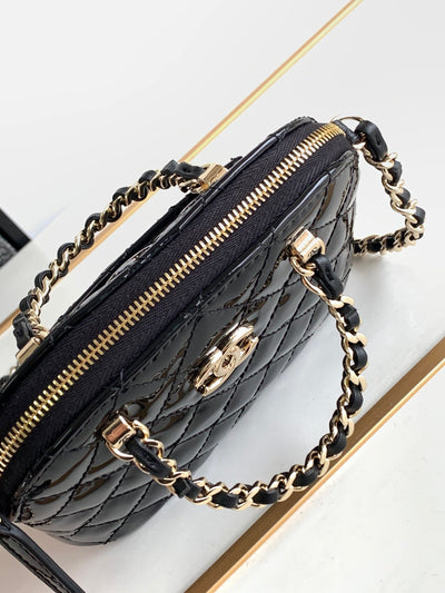 Chan*l alma mini shiny leather handbags black lock gold 12cm - image 2