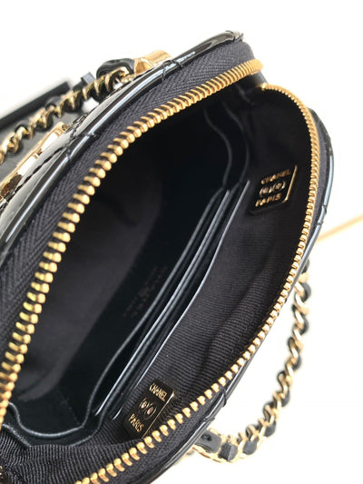 Chan*l alma mini shiny leather handbags black lock gold 12cm - image 5
