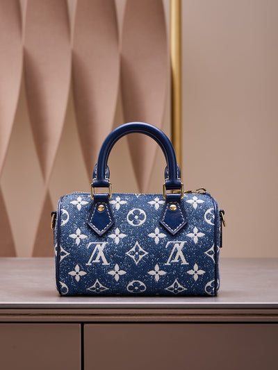 Lou*s Vuitt*n lv speedy monogram demin woman’s like auth handbags 16x10x7.5cm - image 2