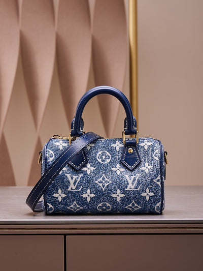 Lou*s Vuitt*n lv speedy monogram demin woman’s like auth handbags 16x10x7.5cm - image 8