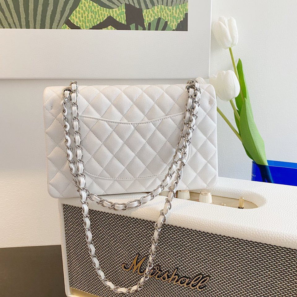 Chan*l classic handbags lizard skin white with silver lock 25cm - image 6