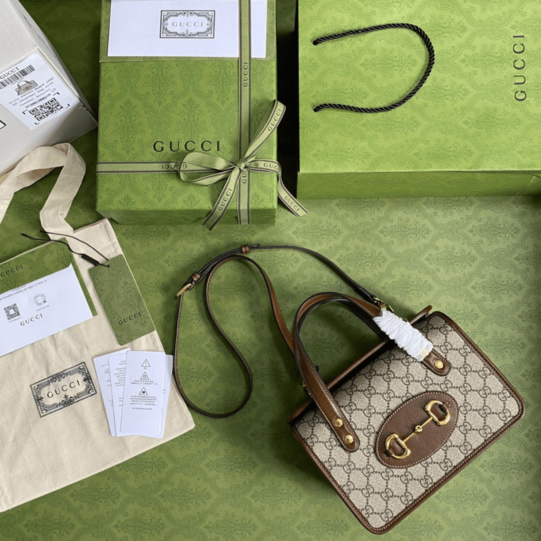 Guc*i 1955 luxury women’s handbag with brown handle 23x16x12cm - main image