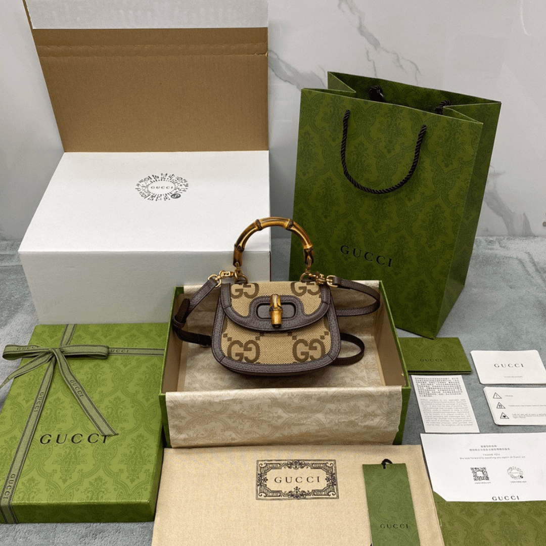 Guc*i bamboo strap bag with high quality brand logo pattern 17cm - main image