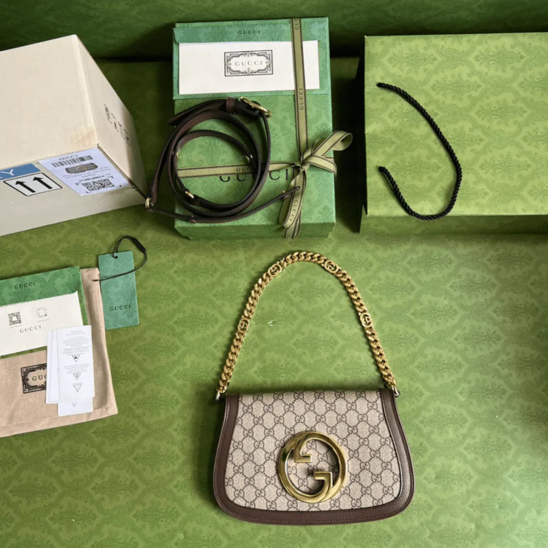 Guc*i blondie branded women’s handbag with ophidia pattern 28x16x4cm - main image