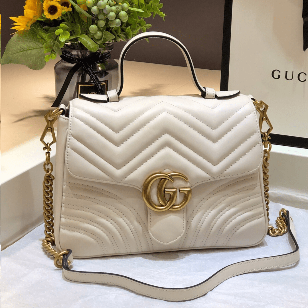 Guc*i marmont top handle rep 11 handbag high quality white 27cm - main image