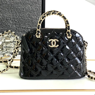 Chan*l alma mini shiny leather handbags black lock gold 12cm - main image
