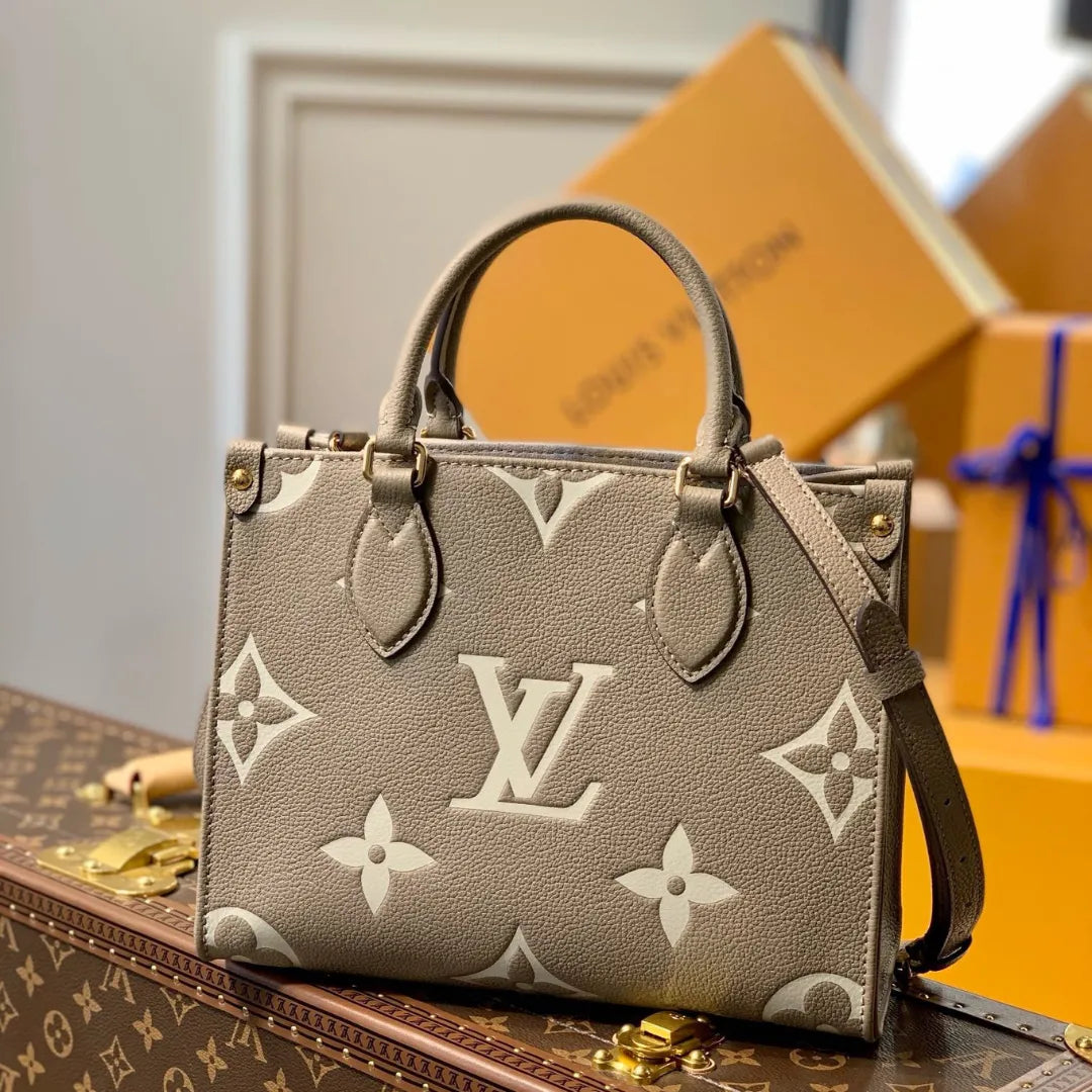 Lou*s Vuitt*n lv onthego woman’s grey cowhide leather handbags 25cm - main image