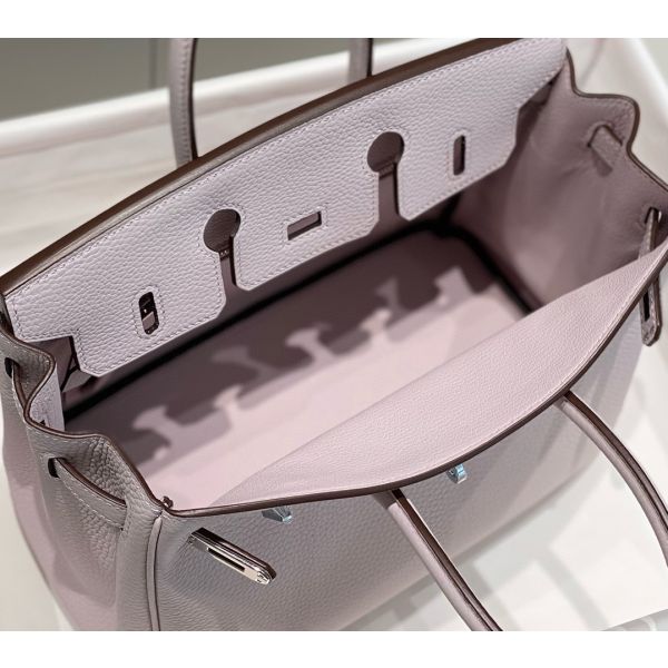 HERM Birkin 25cm Bag In Mauve Pale Clemence Leather PHW - Image 11