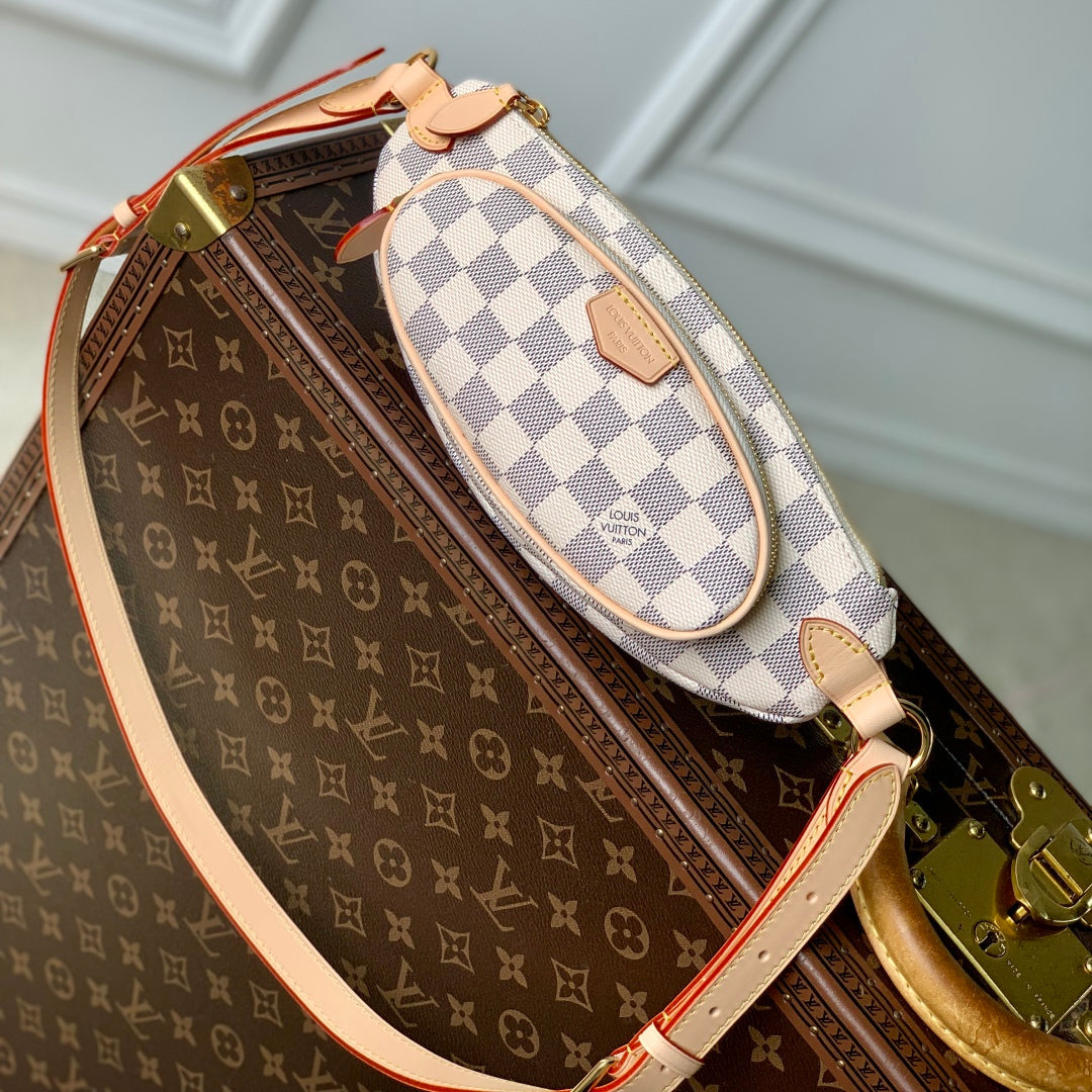 lv keepit bumbag 29 in white grey checkerboard pattern damier azur coated canvas - main image