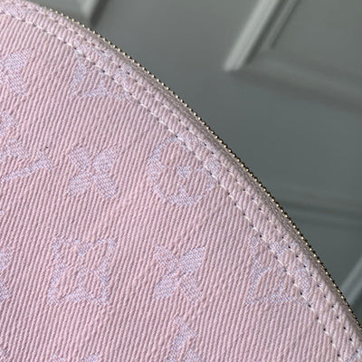 COSMETIC POUCH 19 IN PINK MONOGRAM DENIM GOLD HARDWARE