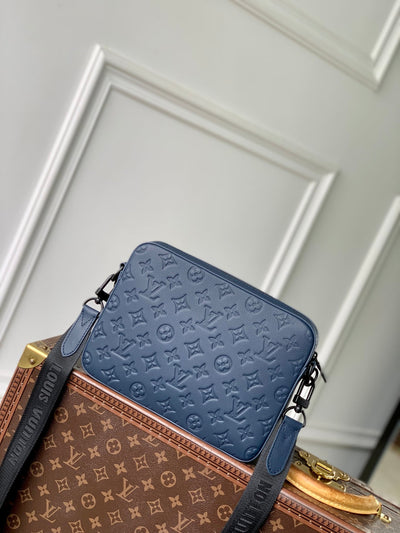lv trio messenger 25 in blue monogram shadow calfskin - image 4