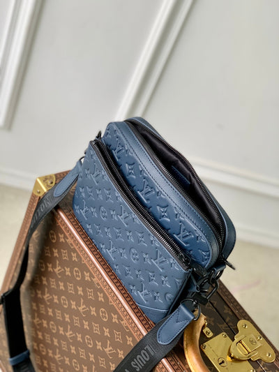 lv trio messenger 25 in blue monogram shadow calfskin - image 8