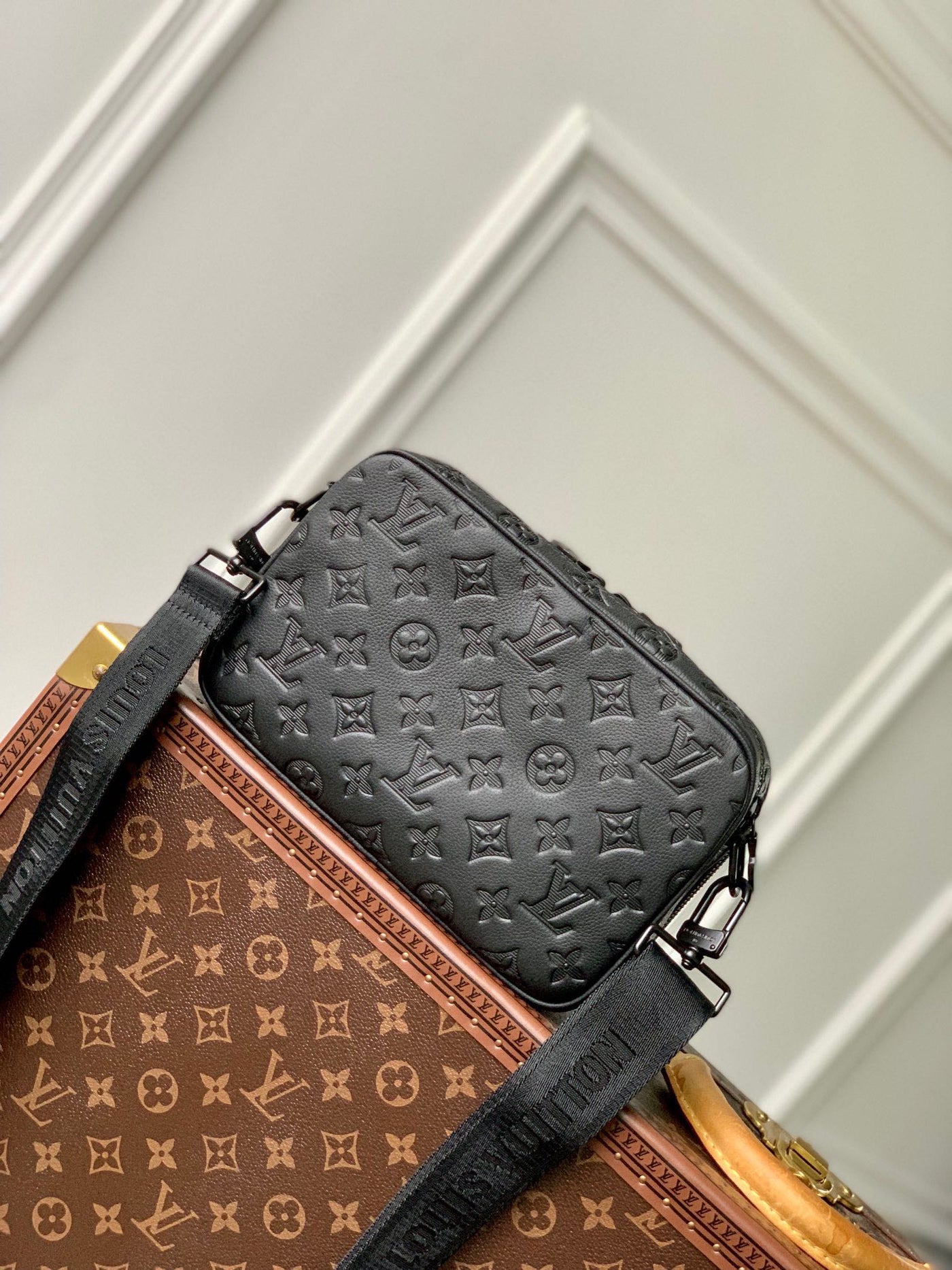 lv alpha nano bag 24 in black monogram shadow embossed cowhide - image 3