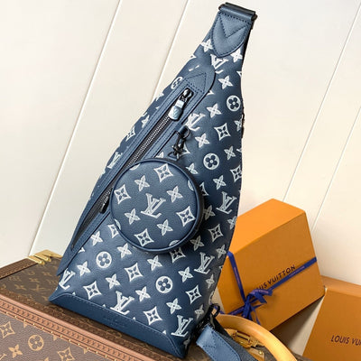lv duo crossbag bag 42 in blue and white monogram shadow cowhide - main image
