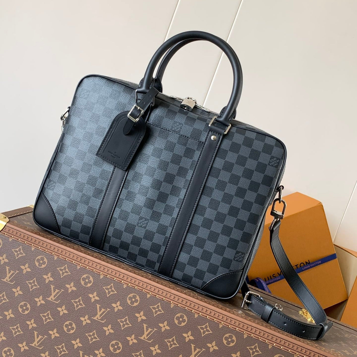 lv duo crossbag bag 42 in black embossed calfskin - main image