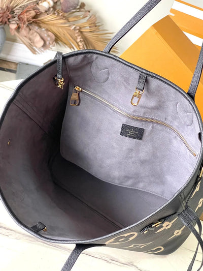 lv neverfull mm in black cream monogram empreinte leather - image 2