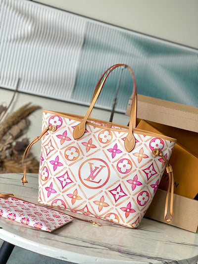 lv neverfull mm 31 in coral monogram tiles canvas - image 6