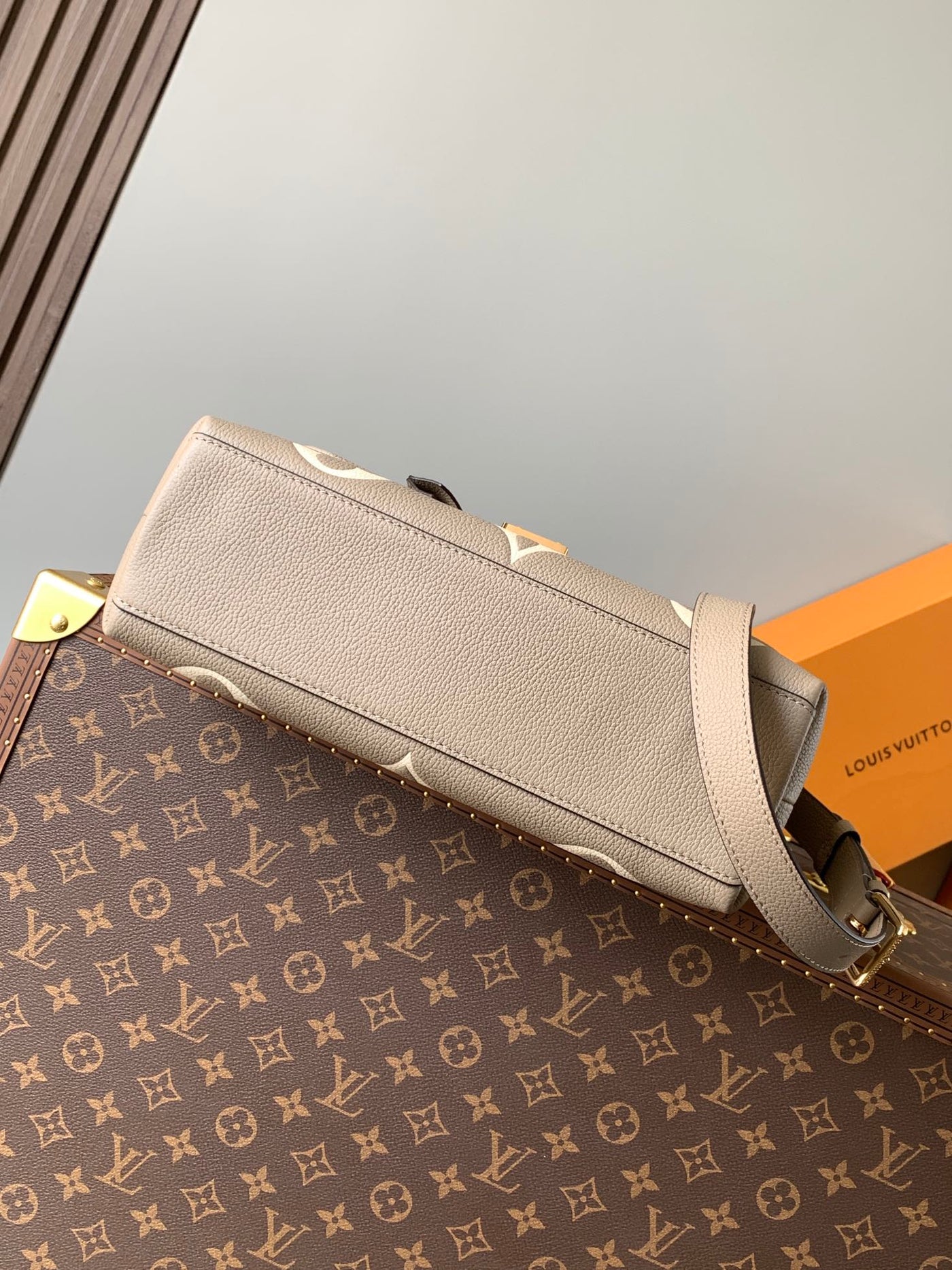 lv madeleine 30 in beige monogram calfskin embossed logo - image 3