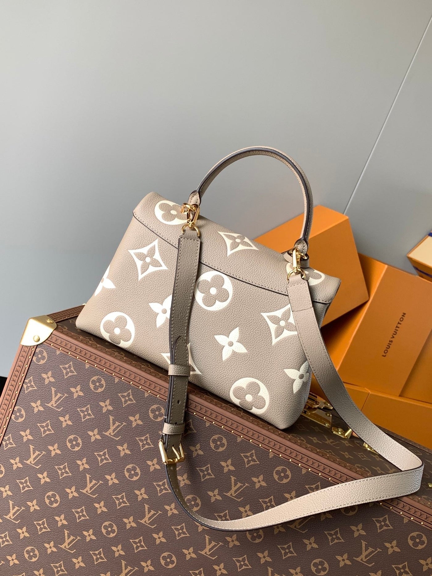 lv madeleine 30 in beige monogram calfskin embossed logo - image 4