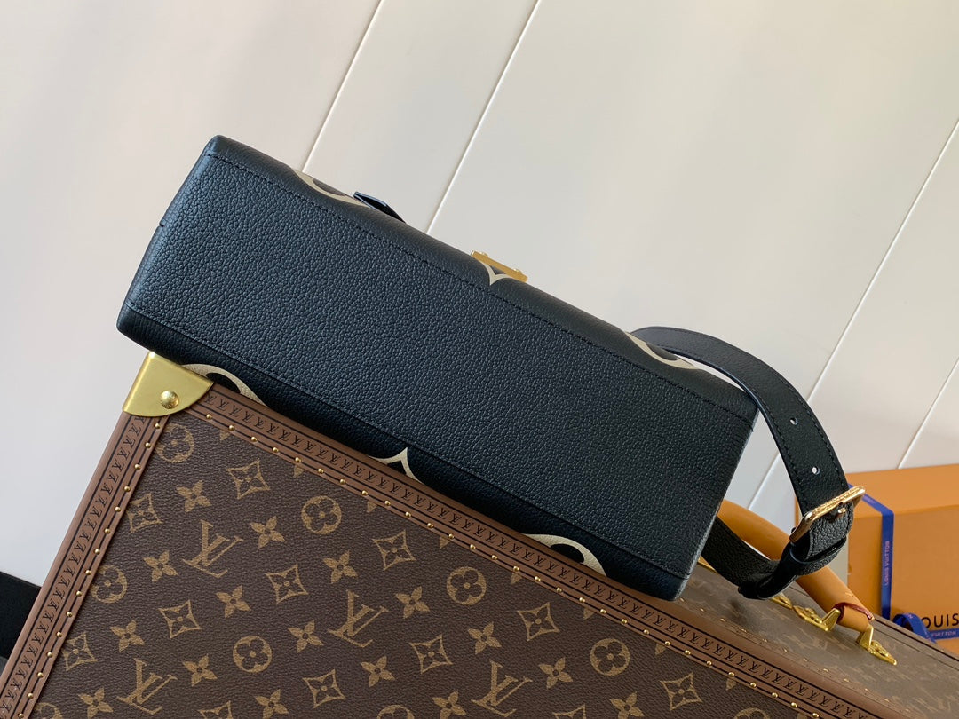 lv madeleine 30 in black mix white monogram calfskin embossed logo - image 2
