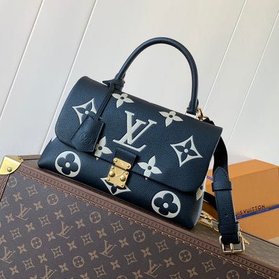 lv madeleine 30 in black mix white monogram calfskin embossed logo - main image