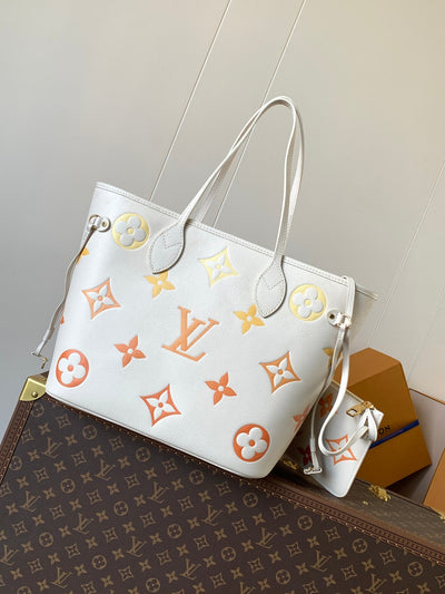 lv neverfull mm tote bag 32 in white mix orange calfskin - image 3