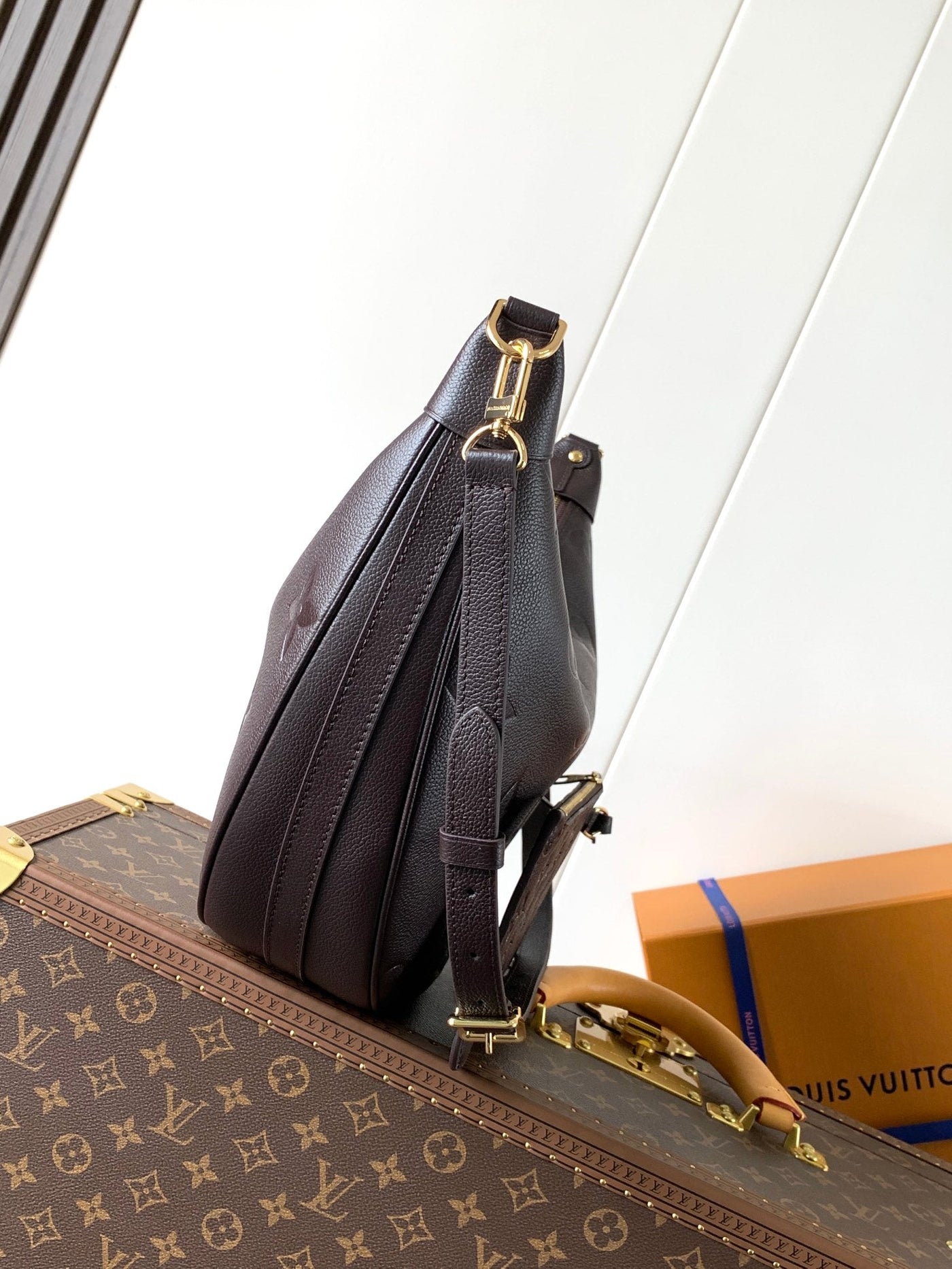 lv loop hobo 38 in dark brown monogram calfskin embossed logo - image 6