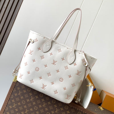 lv neverfull mm tote bag 32 in white mix pink calfskin - main image